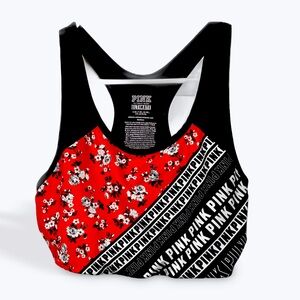PINK Victoria Secret Ultimate Sports Bra in Red & Black Floral Logo Size Small